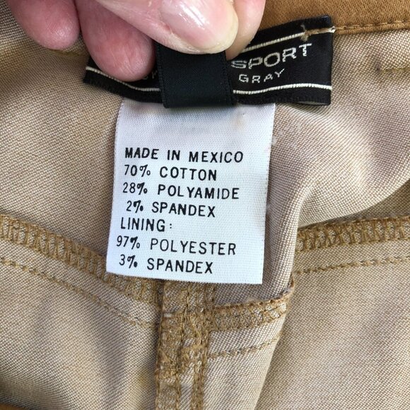 St John Sport Marie Gray Pants Size 14 Golden Tan Flat Front Stretchy Neutral - Picture 10 of 11